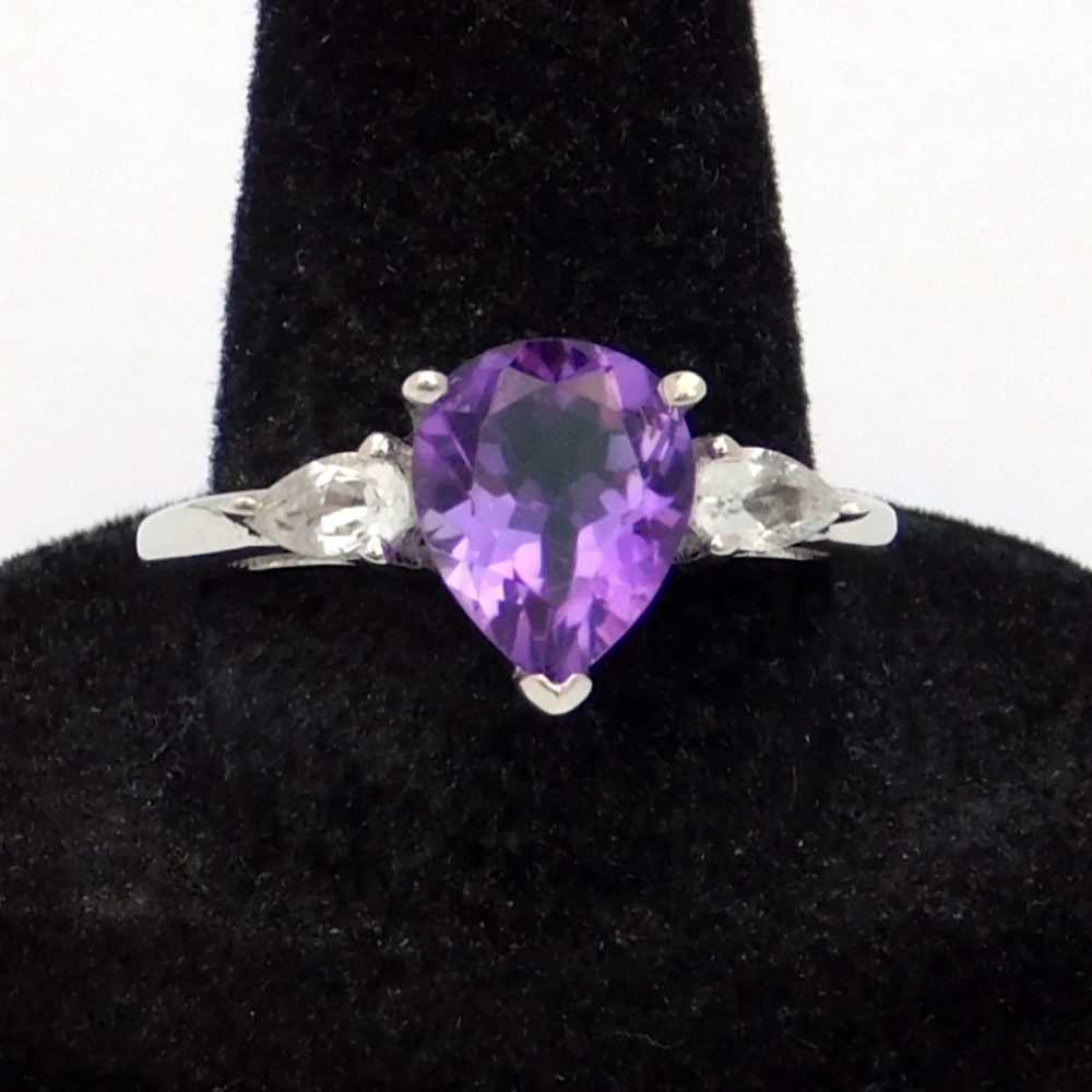 TGGC Ring 925 Silver Amethyst Gemstone CZ Accents